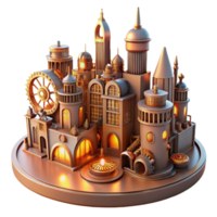 magnificent vintage A steampunk cityscape, towering clockwork buildings, cogs and gears visible, bathed in the warm glow of gaslight high resolution png
