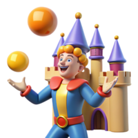 extraordinary modern A medieval jester juggling in a castle courtyard, lit by bright midday sun. Colorful, playful style exclusive png