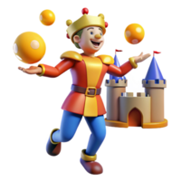 magnificent creative A medieval jester juggling in a castle courtyard, lit by bright midday sun. Colorful, playful style original png