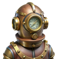 sereno rústico uma steampunk mergulho terno, pesado latão capacete e intrincado pressão Manômetros, embaixo da agua iluminação profissional png