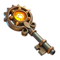 magnificent artistic A steampunk key, intricate carvings and clockwork mechanisms, glowing with an inner light, mysterious, dark lighting authentic png