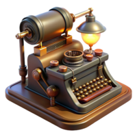 wonderful abstract A steampunk typewriter, intricate keys and levers, warm, desk lamp lighting detailed png
