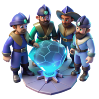 stunning traditional A group of space pirates in tattered clothing huddled around a holographic map, lit by the flickering light of a broken energy cell. Grimdark, cinematic style original png