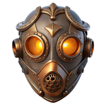 extraordinário criativo uma steampunk mascarar, intrincado filigrana e brilhando lentes, misterioso, teatral iluminação genuíno png