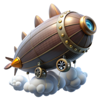 dramatic rustic A steampunk zeppelin, sleek design with visible gears and propellers, soaring through a cloudy sky, dramatic, cinematic lighting genuine png