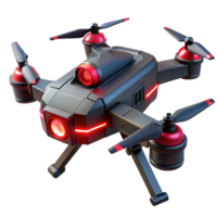 stunning artistic A futuristic weaponized drone hovers menacingly, its sleek, black chassis reflecting the red glow of its targeting system. Military sci-fi, photorealistic style high quality png