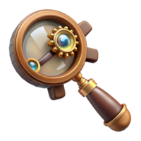 wonderful modern A steampunk magnifying glass, intricate handle and gears, magnifying a small clockwork mechanism, detailed, focused lighting detailed png
