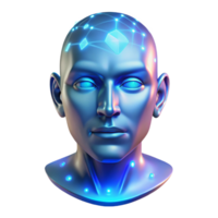 impressive artistic A holographic projection of a human face flickers in the air, illuminated by the blue light of a data stream. Cyberpunk, ethereal style exclusive png