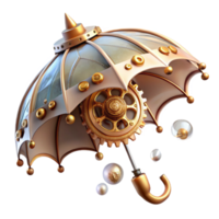 elegant abstract A steampunk umbrella, intricate frame and gears, protecting from a rain of gears, whimsical, soft lighting exclusive png