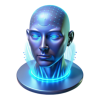 extraordinary abstract A holographic projection of a human face flickers in the air, illuminated by the blue light of a data stream. Cyberpunk, ethereal style exclusive png