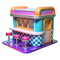 extraordinary vintage A vibrant, colorful painting of a 1950s diner with chrome stools, checkered floors, and a neon sign, bright, flat lighting, pop art style authentic png