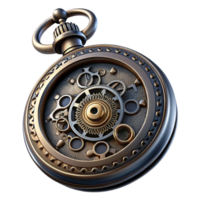 impressive rustic An engraved illustration of a Victorian-era pocket watch with intricate gears and Roman numerals, etched metal texture, dark, moody lighting premium png