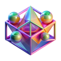elegant abstract A field of geometric shapes, morphing and transforming into one another, with a vibrant, neon color palette, futuristic style premium png