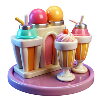 magnífico vintage uma colorida pintura do uma vintage refrigerante fonte com gelo creme sundaes e batidos, brilhante, alegre iluminação, retro estilo Alto resolução png