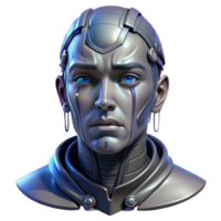 extraordinary creative Portrait of a melancholic cyborg, intricate metallic details, tears of liquid mercury streaming down face, dimly lit by a single overhead light, cyberpunk style high resolution png