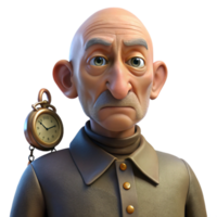 serene traditional Portrait of an elderly man with wrinkled skin, deep-set eyes, holding a weathered pocket watch, chiaroscuro lighting, Rembrandt style genuine png
