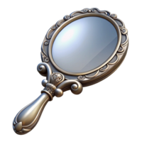 magnificent modern An intricate illustration of a vintage hand mirror with ornate carvings and a silver finish, soft lighting, elegant style authentic png
