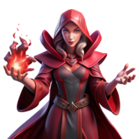 wonderful rustic Portrait of a powerful sorceress with flowing crimson robes, crackling energy emanating from her hands, dramatically lit from below, dark fantasy style high resolution png