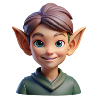 elegant abstract Portrait of a mischievous pixie with pointed ears, playful smirk, dappled forest light, fairytale style high quality png