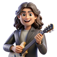 dramatic vintage Portrait of a charismatic musician with flowing hair, holding a gleaming instrument, bathed in stage lights, rock and roll style detailed png