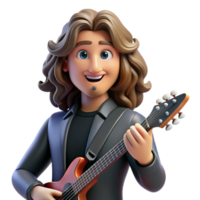 stunning rustic Portrait of a charismatic musician with flowing hair, holding a gleaming instrument, bathed in stage lights, rock and roll style detailed png