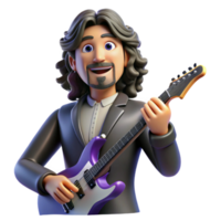 impressive abstract Portrait of a charismatic musician with flowing hair, holding a gleaming instrument, bathed in stage lights, rock and roll style original png