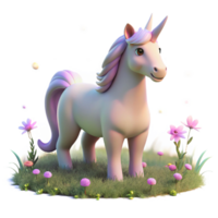 dramatic rustic A benevolent unicorn, horn glowing with a soft white light, grazing in a field of wildflowers, rendered in a dreamy pastel style genuine png