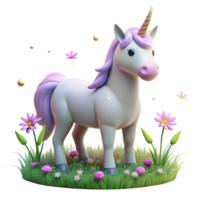 dramatic modern A benevolent unicorn, horn glowing with a soft white light, grazing in a field of wildflowers, rendered in a dreamy pastel style detailed png
