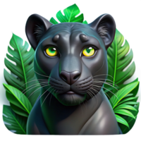 extraordinary creative Portrait of a sleek panther, black fur gleaming, piercing green eyes, dimly lit jungle setting, realistic style authentic png