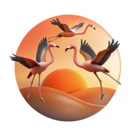 impressive minimalist A flock of flamingos taking flight, silhouetted against a fiery sunset, minimalist art style high quality png