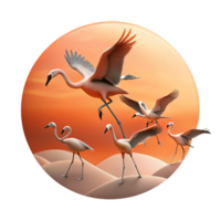 beautiful classic A flock of flamingos taking flight, silhouetted against a fiery sunset, minimalist art style original png