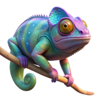 elegant classic A chameleon perched on a branch, vibrant, iridescent skin, bokeh background effect but without any actual background elements, macro photography style 4K png