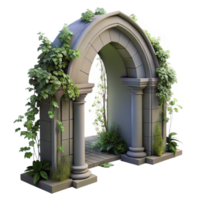 elegant rustic A crumbling gothic archway overgrown with ivy, soft, diffused lighting, romanticism style high quality png