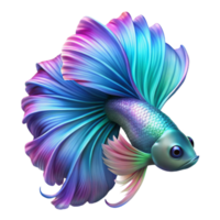 elegant vintage A vibrant betta fish with flowing fins, dynamic pose, neon colors, digital art style original png