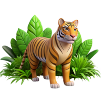 impressive abstract A powerful tiger stalking through dense jungle foliage, realistic rendering, dappled sunlight premium png