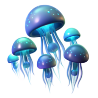 wonderful creative A school of luminous jellyfish drifting in the deep ocean, bioluminescent glow, dark background effect but no actual background elements, digital art authentic png
