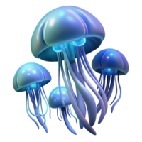 stunning artistic A school of luminous jellyfish drifting in the deep ocean, bioluminescent glow, dark background effect but no actual background elements, digital art high resolution png