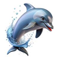 impressive minimalist A playful dolphin leaping out of the ocean, sparkling water droplets, dynamic pose, photorealistic style authentic png
