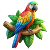 magnificent rustic A colorful macaw perched on a branch, vibrant plumage, rainforest setting but without a background, digital art 4K png