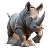 serene vintage A powerful rhinoceros charging, dust clouds around its feet, dynamic pose, realistic style exclusive png