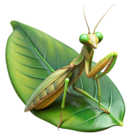 wonderful minimalist A praying mantis perched on a leaf, intricate details, macro photography style high resolution png