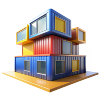 extraordinary modern A modernist house made of stacked shipping containers, bold primary colors, bright sunlight, pop art style, authentic png