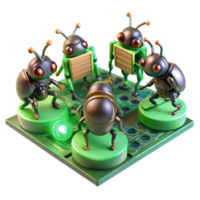 beautiful abstract A group of miniature, insect-like robots swarming over a circuit board, repairing damaged components, lit by the green glow of LEDs. Macro photography style 4K png