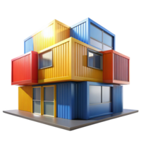 elegant creative A modernist house made of stacked shipping containers, bold primary colors, bright sunlight, pop art style, high resolution png