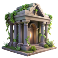 serene artistic A crumbling ancient temple overgrown with vines, soft, diffused lighting, mystical, high resolution png