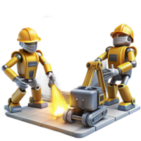 elegant rustic A group of construction robots with heavy machinery, building a futuristic skyscraper, lit by the bright sun and welding sparks. Architectural rendering style professional png