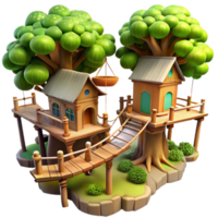 extraordinary classic A treehouse village connected by rope bridges, dappled sunlight, fantasy, 4K png