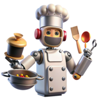 magnificent minimalist A chef robot with multiple arms and precise utensils, preparing a gourmet meal, lit by the bright lights of a professional kitchen. Culinary photography style professional png