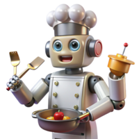 magnificent abstract A chef robot with multiple arms and precise utensils, preparing a gourmet meal, lit by the bright lights of a professional kitchen. Culinary photography style detailed png