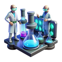 serene creative A futuristic laboratory, filled with bubbling vials and glowing screens, where scientists in hazmat suits conduct experiments. Cool, sterile lighting, photorealistic style authentic png
